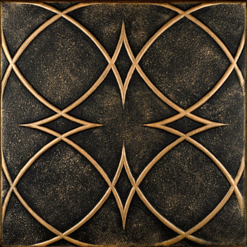 Carreau de plafond en polystyrène encollé 1,6 pi x 1,6 pi Circles and Stars, Or noir