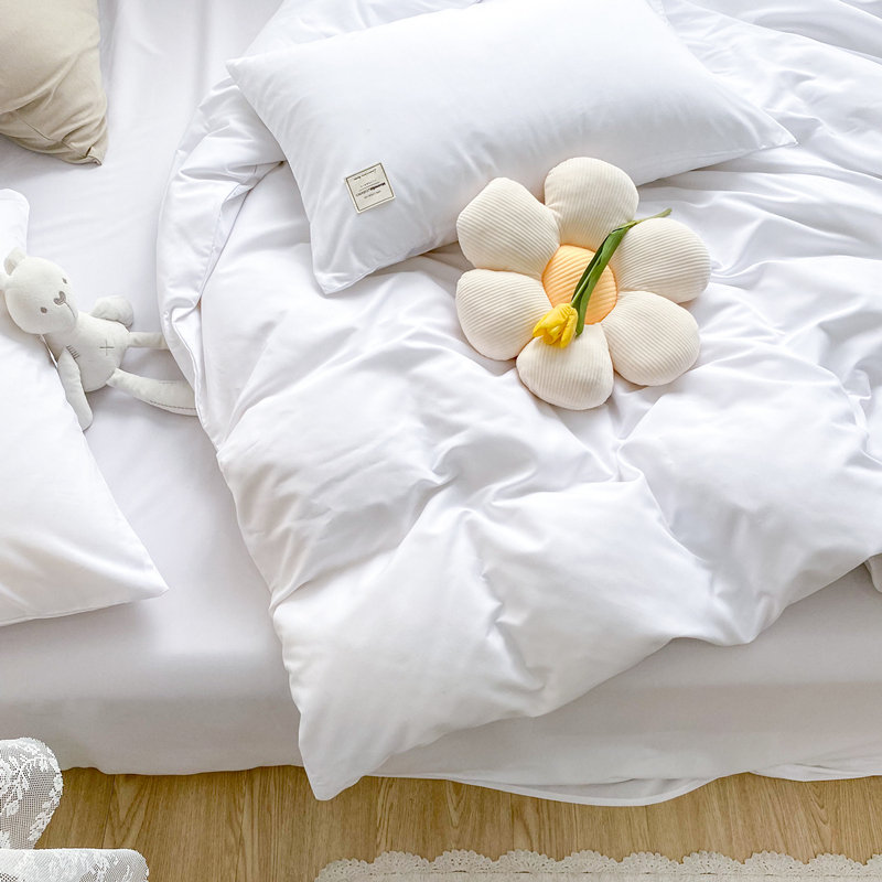 Solid Color Comforter Light Color 3 PCs Bedding Set Pure Color Bed Comforter Set, White, Twin Comforter + 2 Pillowcases