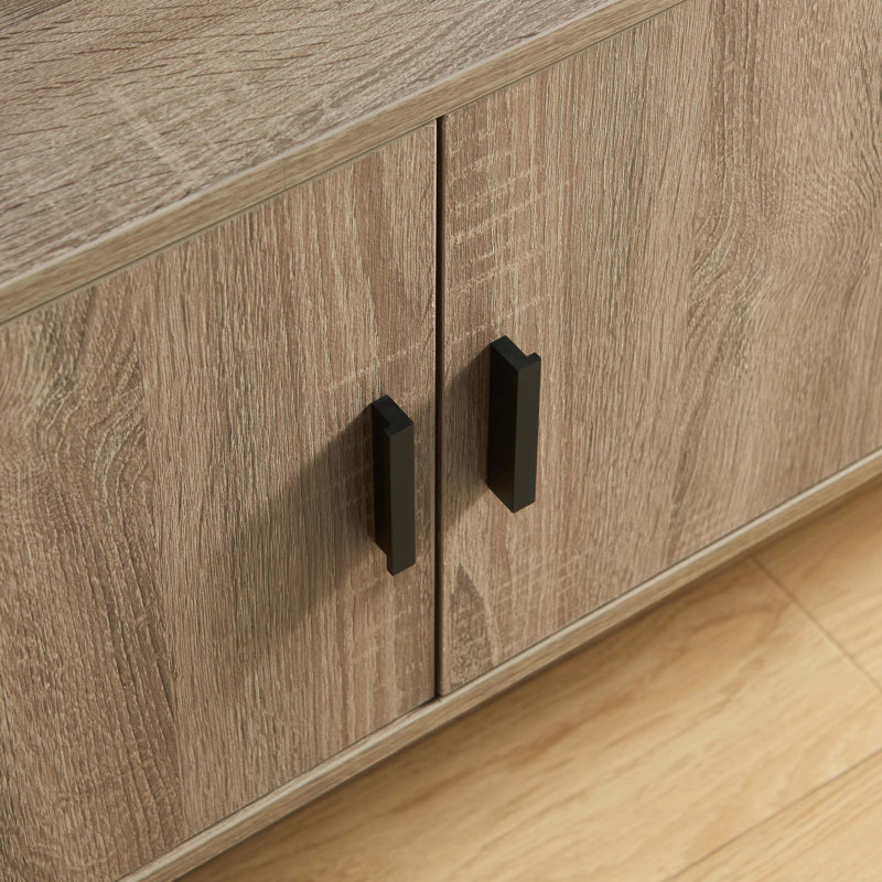Chethan 60'' W Storage Credenza TV Stand Two Door Cabinet with Two Open Shelves with Metal Legs, Brown Wood