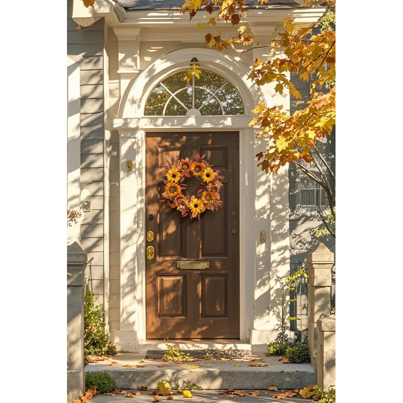 22" Artificial Orange Sunflower Wreath 