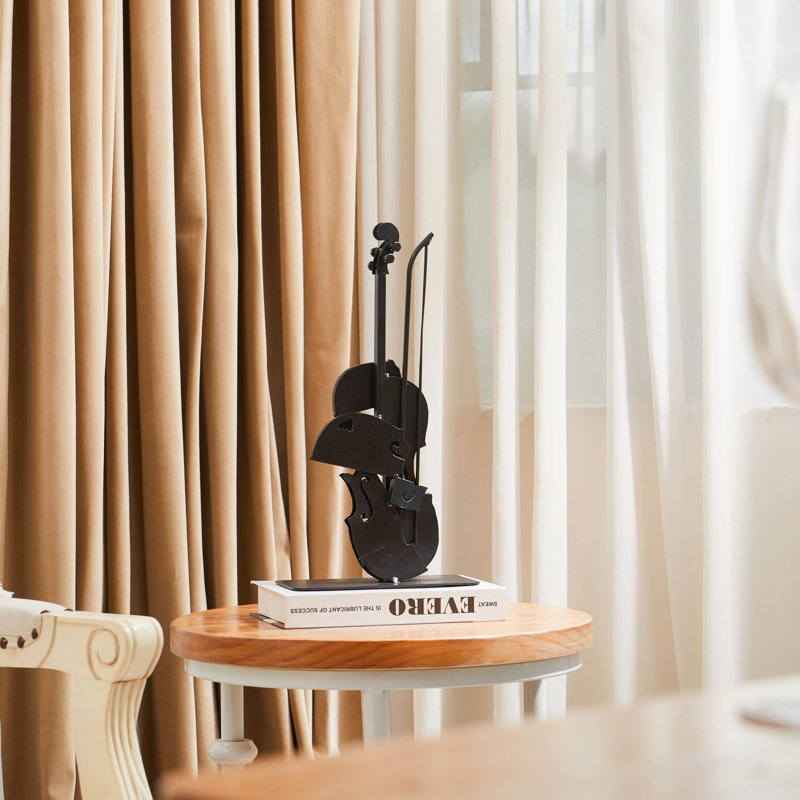 Sculpture de violon en métal faite à la main et peinte à la main, Noir, noir, noir, noir