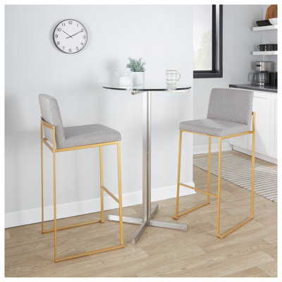 Tabouret de bar contemporain à haut dossier en acier doré et tissu gris - ensemble de 2