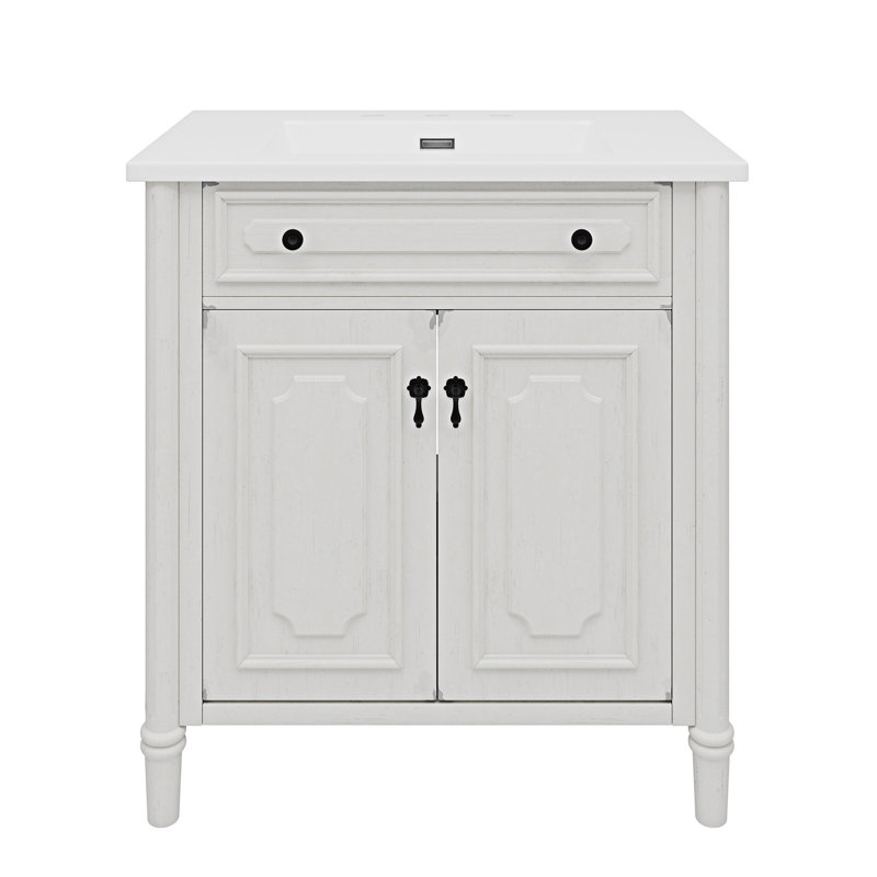 Meuble-lavabo vintage avec lavabo, armoire de salle de bain rustique avec portes à fermeture douce et tablette réglable