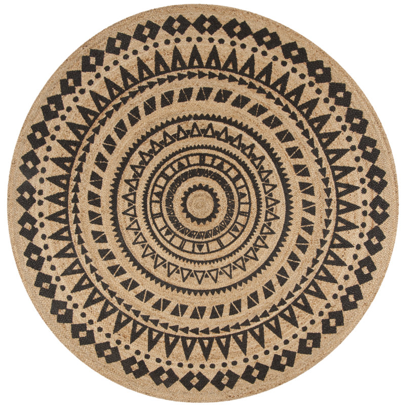 Desjardins Natural Fiber Hand Woven Jute Southwestern Rug, Round 7'