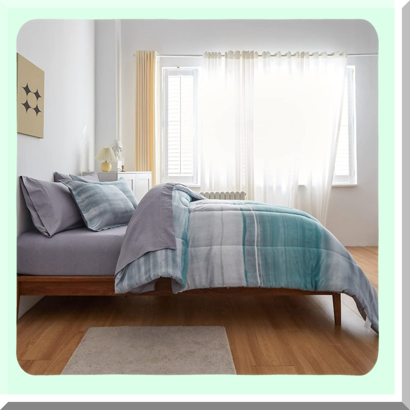 Stripe Comforter Set - Bedding Bundle with Reversible Design - All Season Microfiber Bed in a Bag - 6 Piece Set with Sheets and Shams