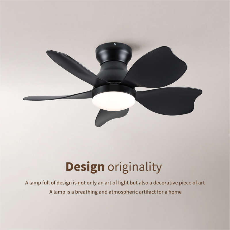 Homeflush 30 inch Cozy Mordern Small Matte Black with ABS Blades Integrated LED Flush Mount Low Profile Ceiling Fan With Light 3 Blades