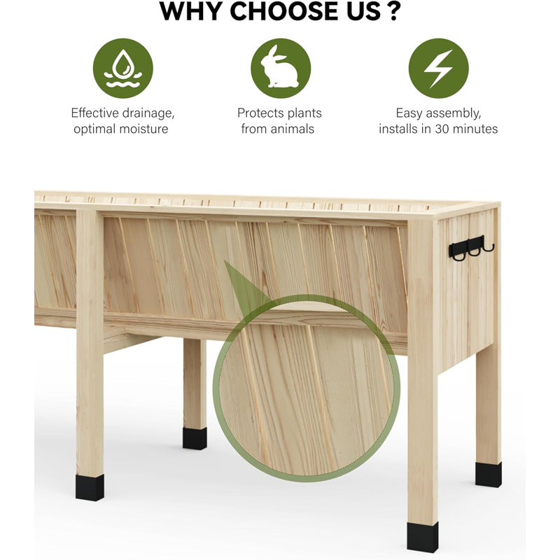 45x23x30 In Raised Garden Bed With Leg Elevated Wood Planter Box Stand Outdoor Standing Planter for Backyard Patio Balcony,Wood