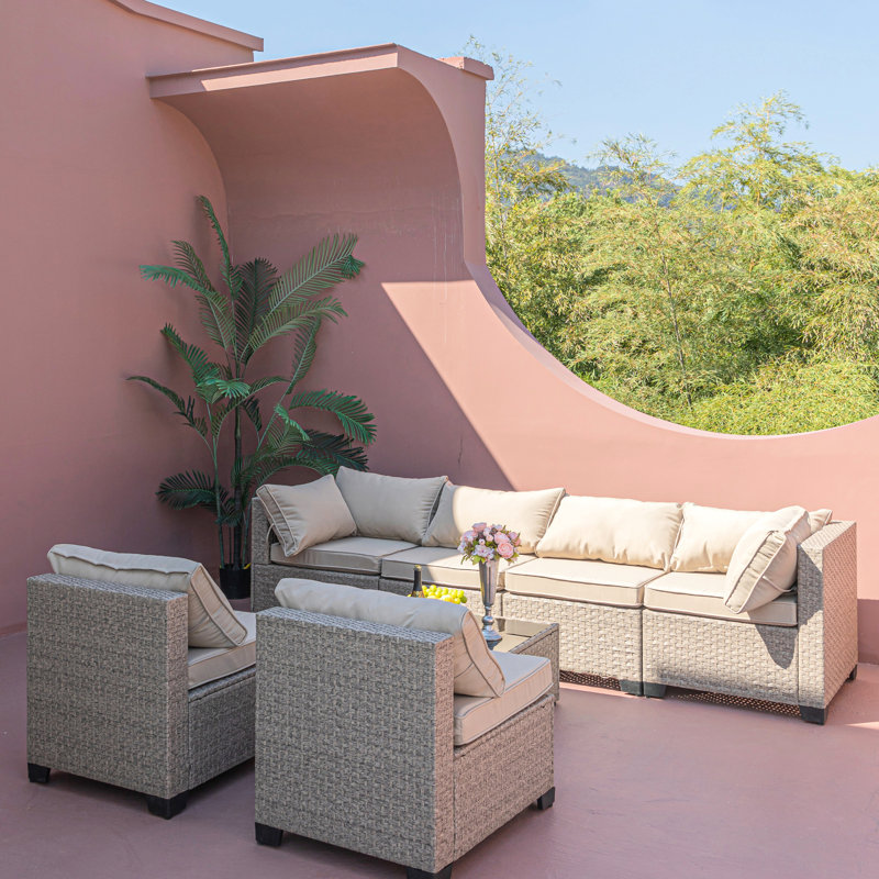 8 modulaires d'extérieur pour terrasse - Canapé modulaire d'extérieur avec coussins d'eau - Kaki et beige
