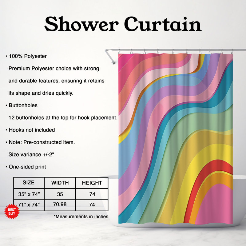 Rideaux de douche 1 pièce, H 74 po x l 71 po