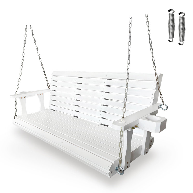 Balancelle en bois 3 places, balancelle avec porte-gobelets, Blanc