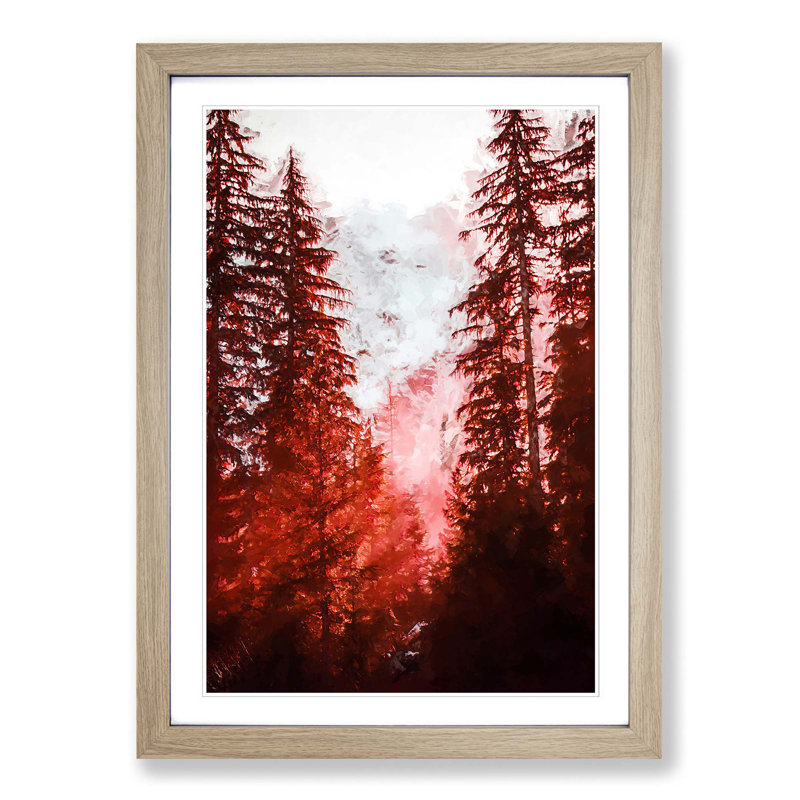 Mountain Through the Forest in Abstract - Picture Frame Graphic Art Print, Oak Framed, 87cm H x 62cm W x 2cm D
