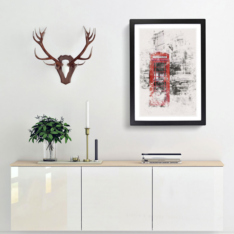 A Red Telephone Box - Framed Print, Black Framed, 87cm H x 62cm W x 2cm D