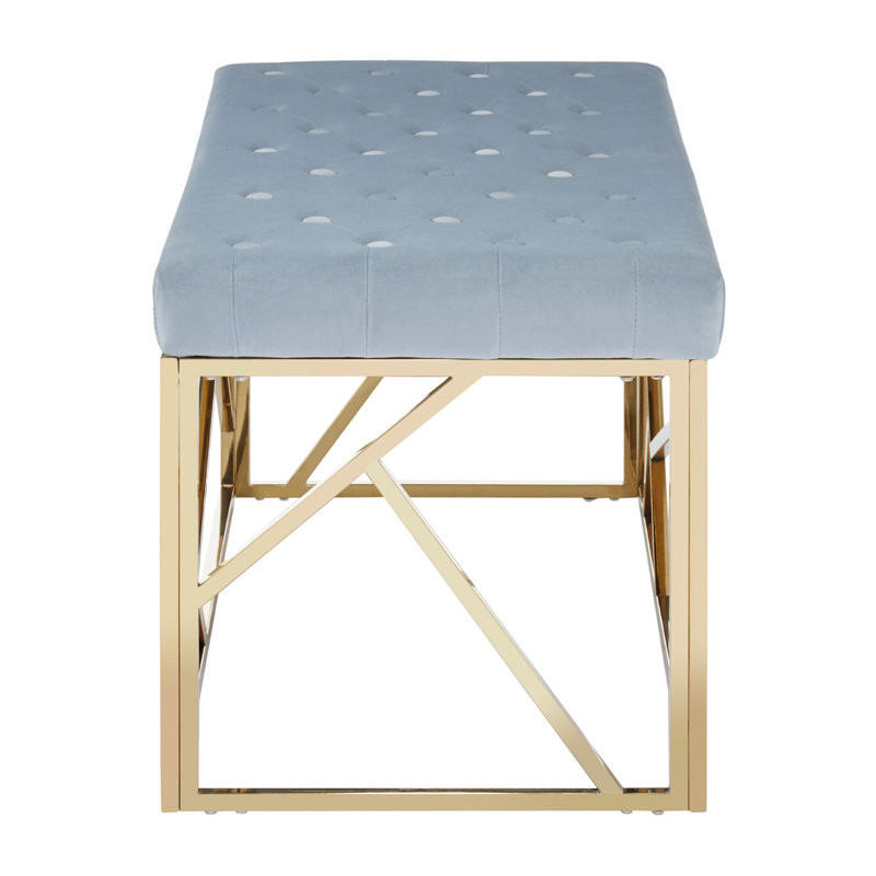 Redd Velvet Upholstered Bench, Grey, Gold