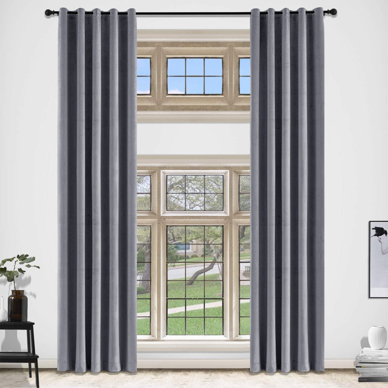 Panola Crushed Velvet Eyelet Sheer Curtains, 168 W x 183 D cm, Grey