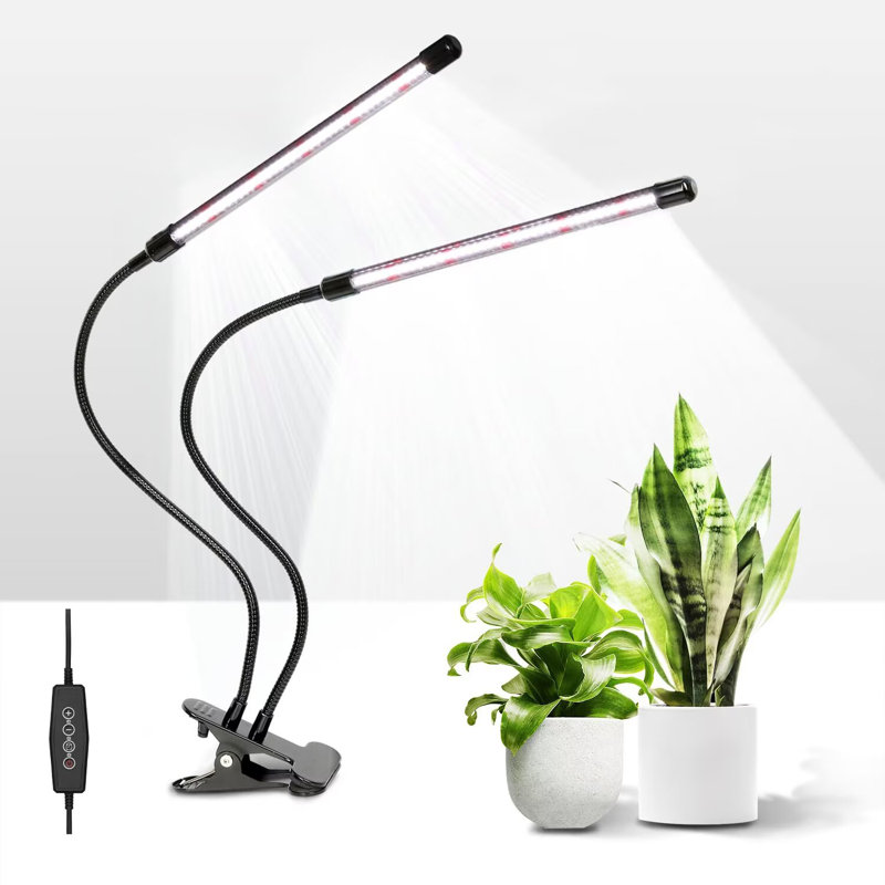 Éclairage de croissance à 2 tubes DEL avec spectre complet pour les plantes d'intérieur de l'iPower, col de cygne réglable, 5 niveaux d'intensité, 3 modes de minuterie automatique, blanc, paquet de 1