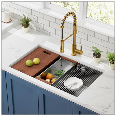 32 x 18 Inch Undermount Workstation Sink, Durable Stainless Steel Single Bowl Kitchen Sink with Accessories