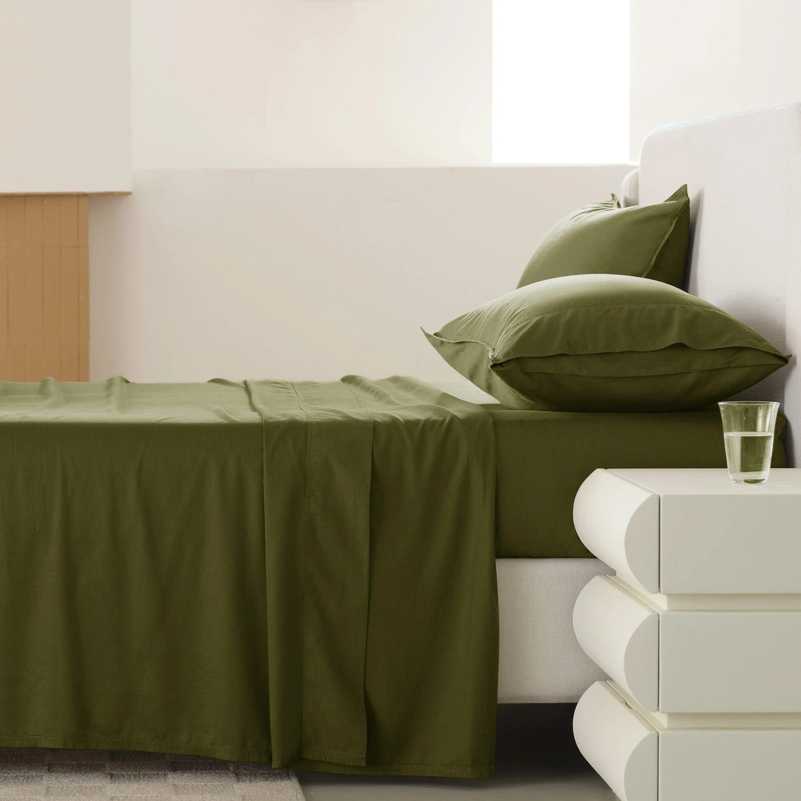 Double Stitch Sheet Set, Queen Sheet Set, Olive Green