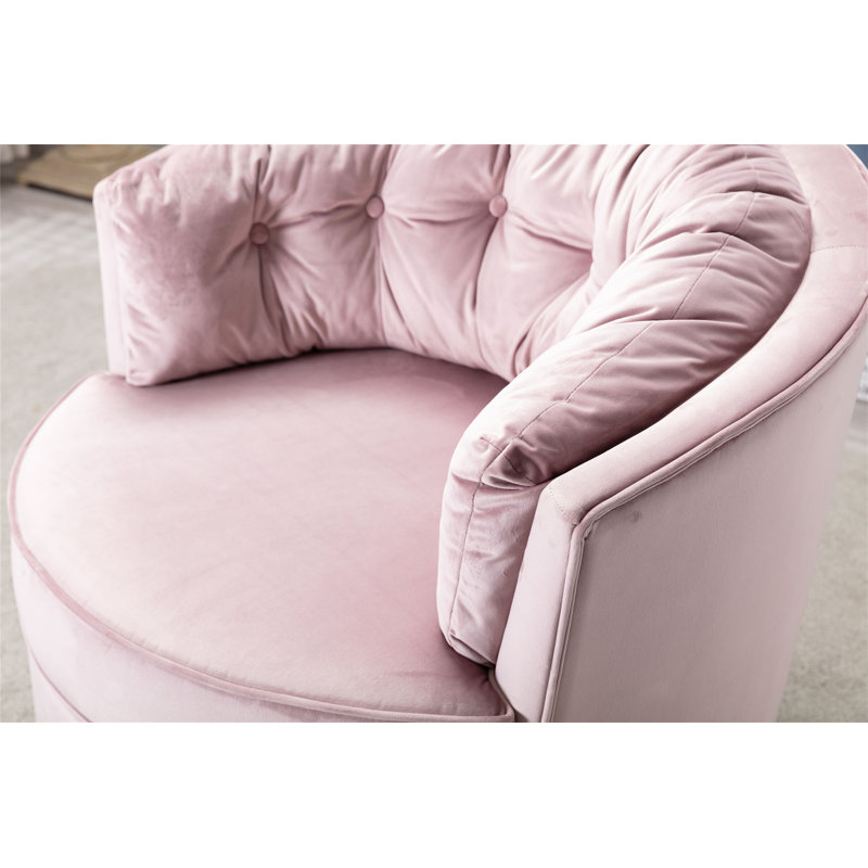 Fauteuil demi-tonneau pivotant en velours Haldeman, Velours rose