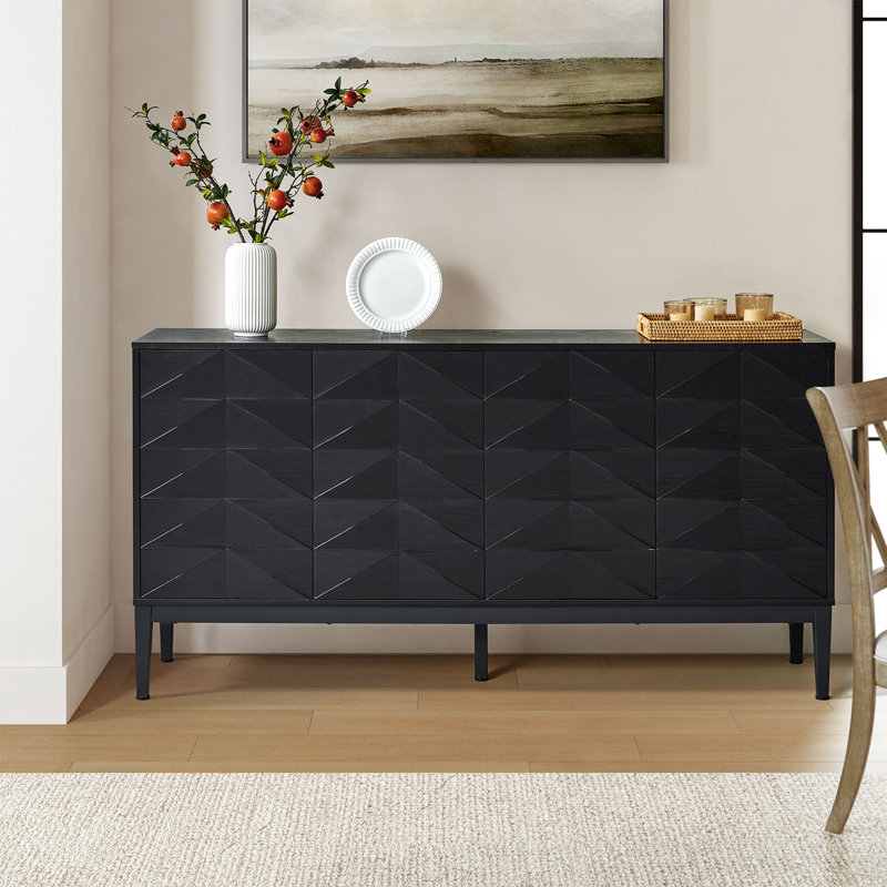 Kimary Modern 63'' Wide Storage Sideboard with Adjustable Shelves, Black