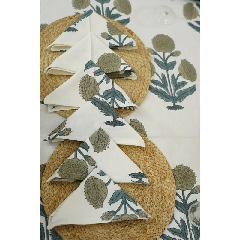 Fabdivine 18X18 Inch Boho Accent Thick Cotton White Table Napkin, Floral Print, (Badsha, Gray) {Set of 4}