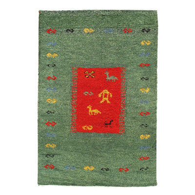 Green Hand Knotted Gabbeh Rug 2'X 3'