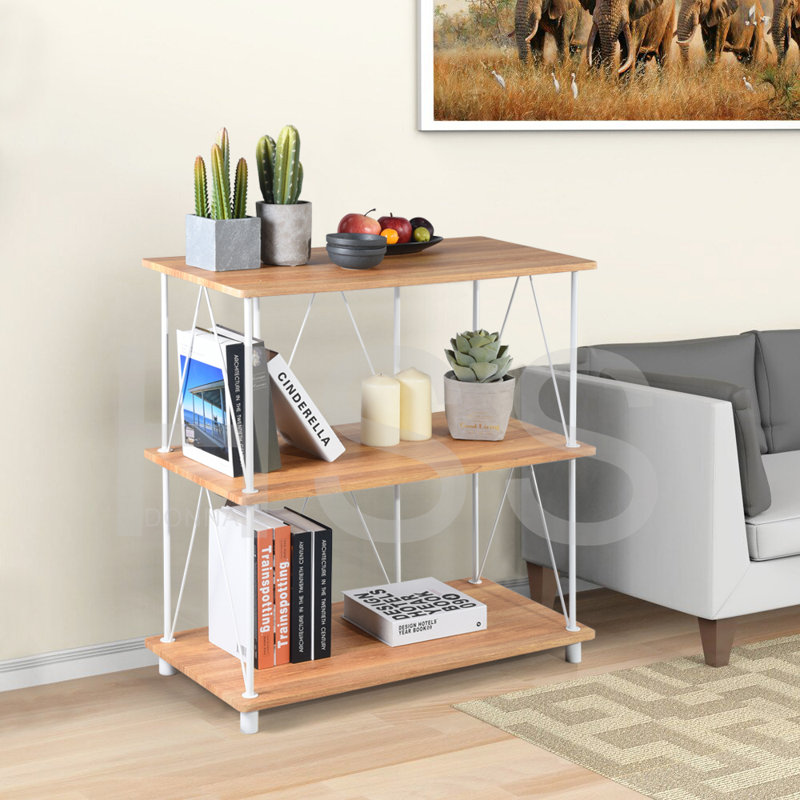 Krok 86.5cm H x 80cm W Metal Etagere Bookcase, Oak