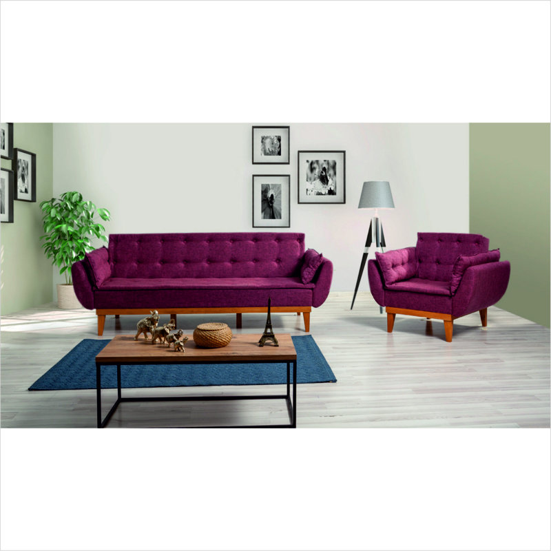Ensemble de salon inclinable 2 pièces Aucoin, 100 % lin rouge bordeaux
