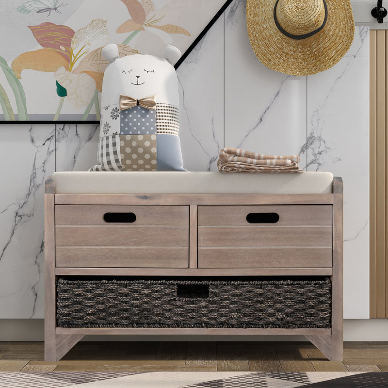 1 banc d'entrée rembourré avec rangement Mudroom Bench, Espresso, Natural, Natural