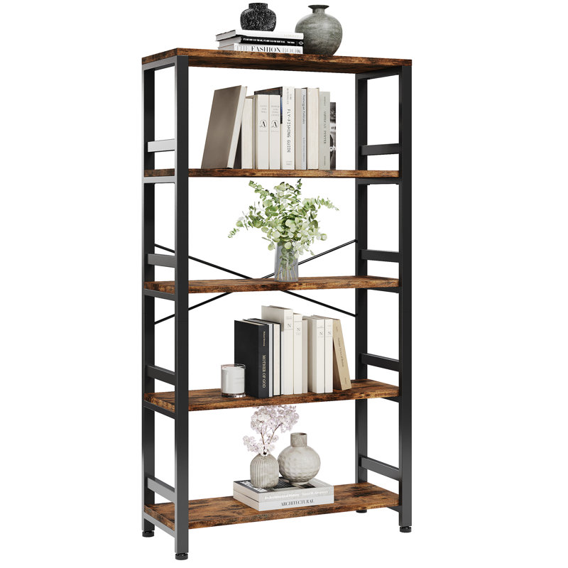 Étagère à livres en fer H 68,7 "x l 31,5" 110 lb, Noir / brun