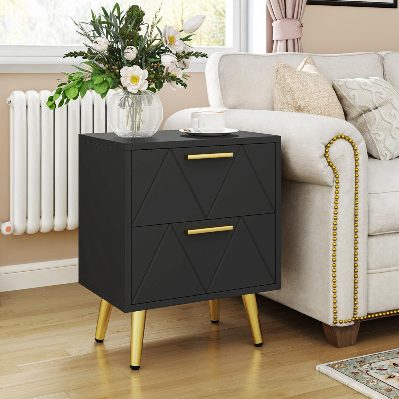 30cm W Manufactured Wood Bedside Table, Black