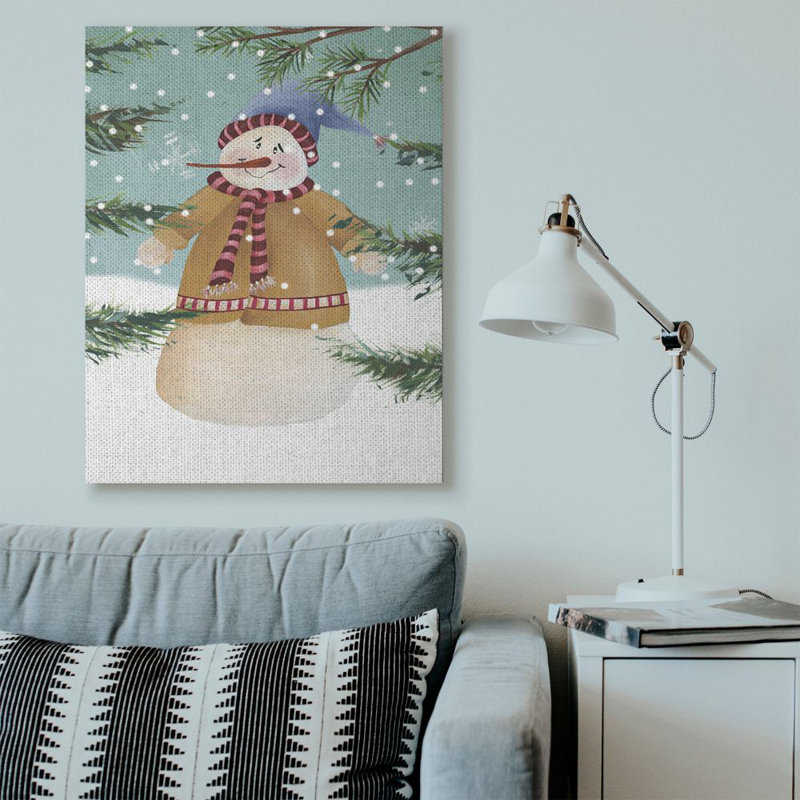 « bonhomme de neige », impression sur bois, Toile tendue, H 48 po x l 36 po