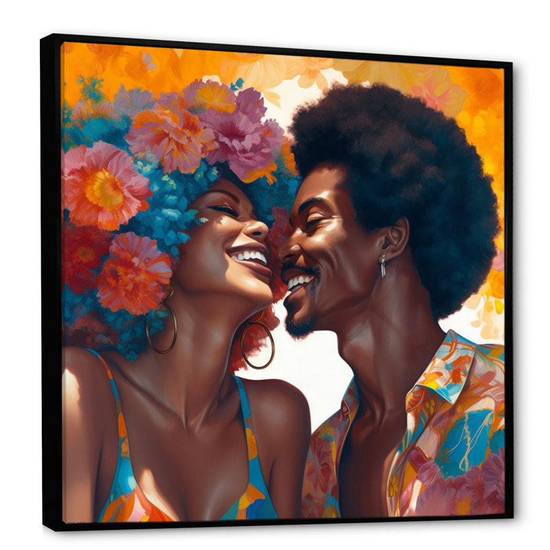 Beautiful Black Couple In Love II - Art mural romantique, H 16 po x l 16 po x P 1 po, Cadre flottant noir
