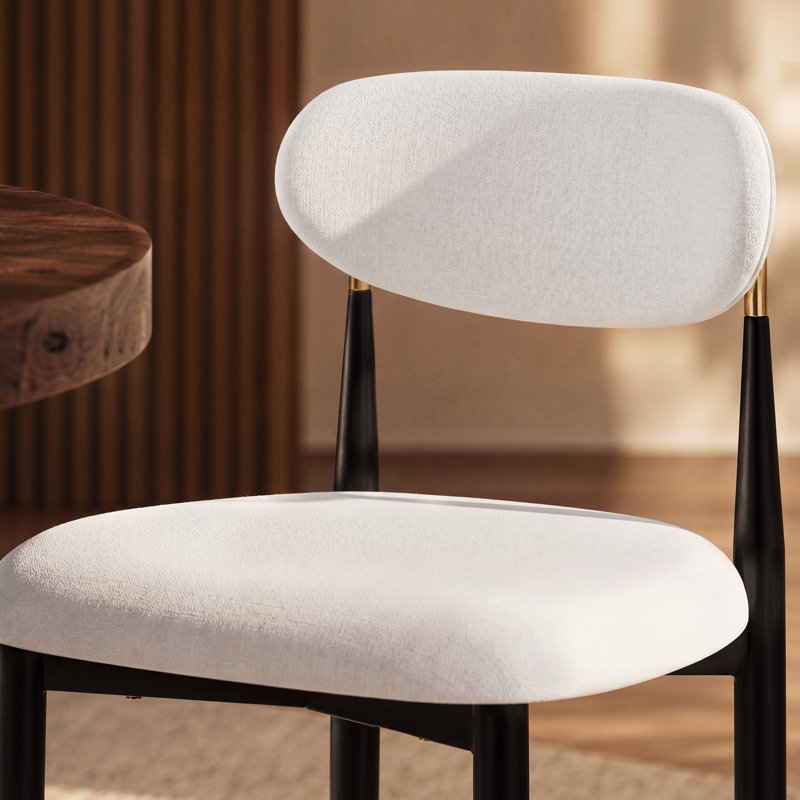 Velora Modern White Chenille Upholstered Armless Dining Chair with Gold Back Frame, White