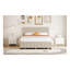 Grand lit plateforme tapissier en velours avec lit gigogne simple et tiroirs de rangement - beige