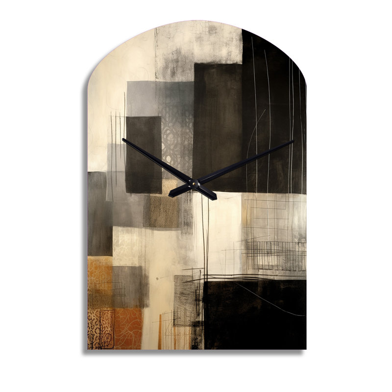 Black Mid Century Fusion II - Arch Shape Large Beige Wall Clock - Unique Shape, Medium