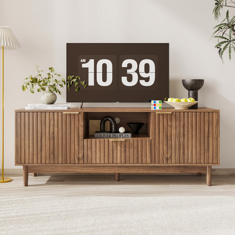 Fluted Tv Stands For Living Room With Mount,Modern Entertainment Center For Tvs Up To 80 Inches,Tv Console With Fluted Door Cabinets And Open Shelves For Living Room Bedroom