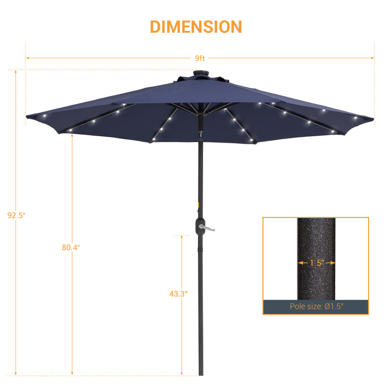 Parasol de marché inclinable 9 pi Donyel, Marine