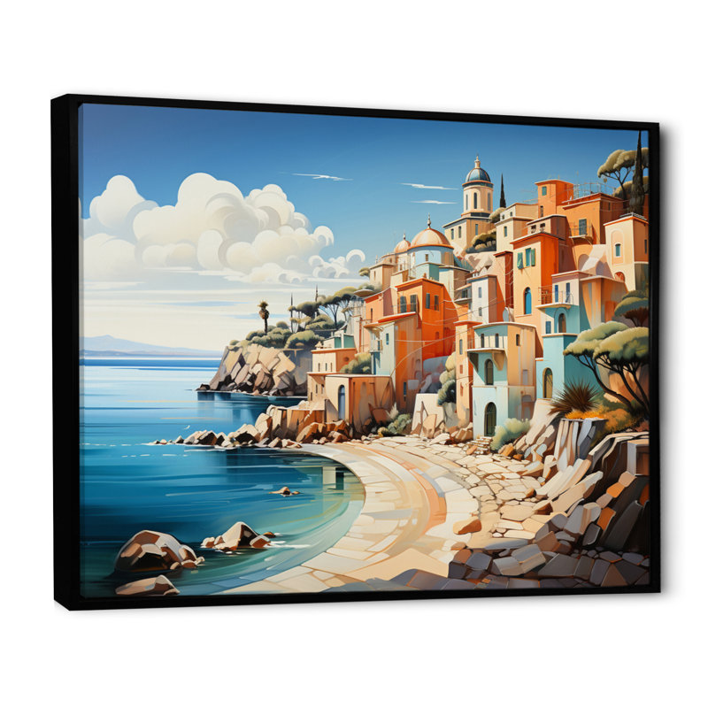 Almarina " French Seaside At Antibes I ", H 24 po x l 32 po, Cadre flottant noir