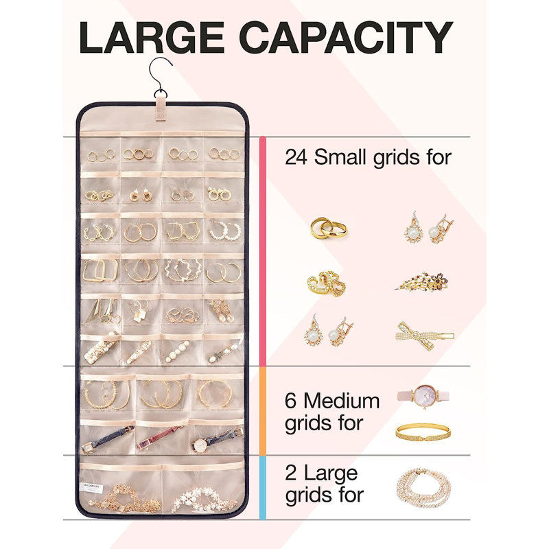 Lizzeth Hanging Jewelry Organizer Storage Roll with Hanger