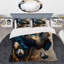 Ensemble de literie traditionnelle de 4 - V foncé bleu et doré à fleurs simples avec taies décoratives et coussins décoratifs-131382696