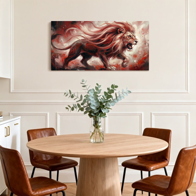 Animaux lion avec crinière rouge qui coule, H 16 po x l 32 po