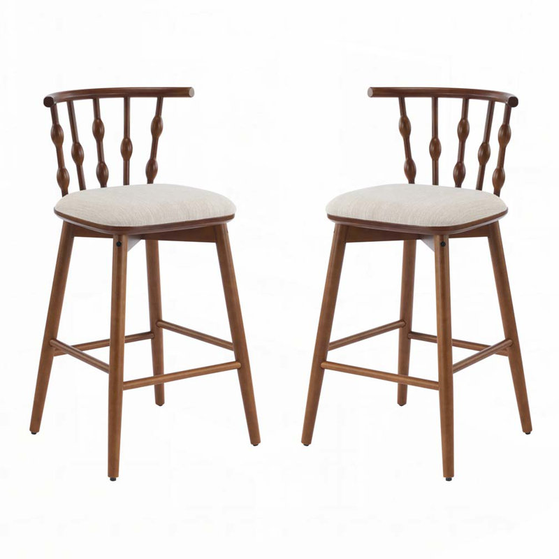 Tabouret de bar en bois, Beige / noyer