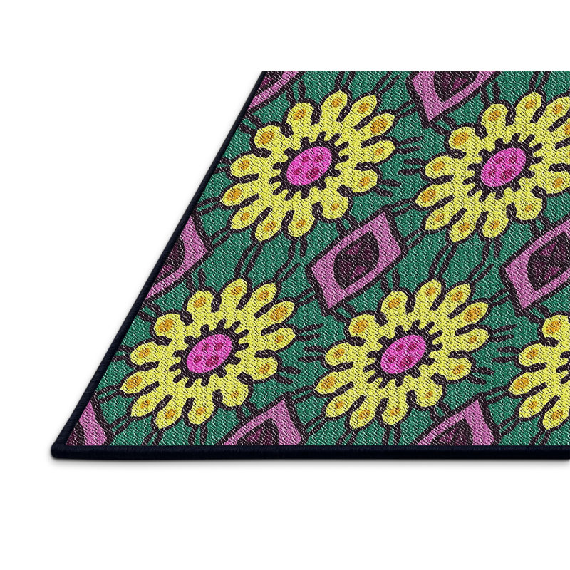 Tapis décoratif floral vert/rouge Neruda, Rectangle 6 pi x 9 pi