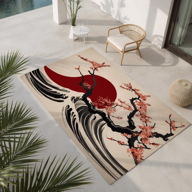 Tapis intérieur et extérieur Rippling Sakura, Rectangulaire 2 pi x 3 pi