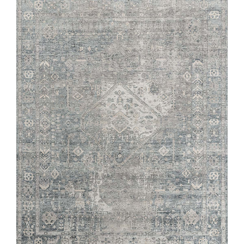 Wool Oriental Area Rug in Gray, Rectangle 9' x 12'