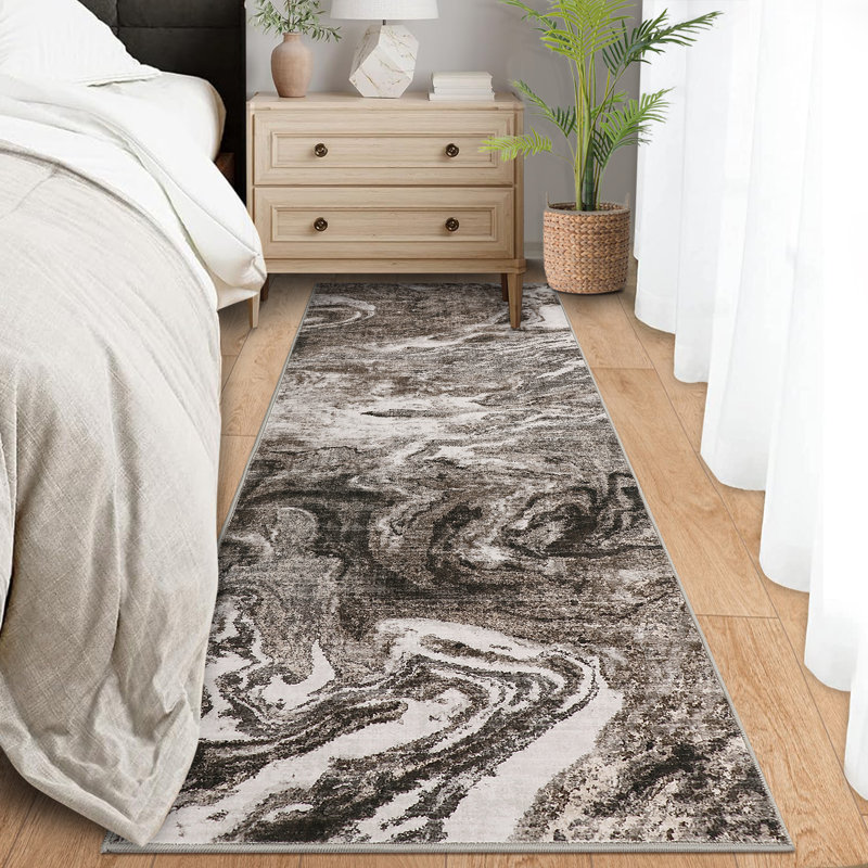 Tapis abstrait antidérapant et lavable à la machine Abstract, Brun, Tapis de couloir 24 po x 72 po