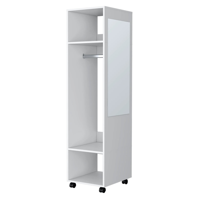 3-Shelf Wardrobe With Mirror And Open Storage, White