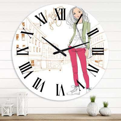 Trendy Fashion Girl II - Children's Art wall clock