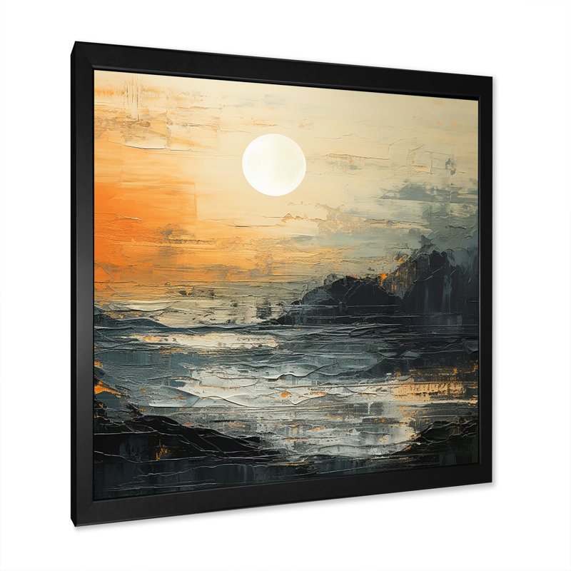Modern Coastal Mystic Sunrise On Canvas Print, Black Single Picture Framed, 24" H x 24" W x 1" D
