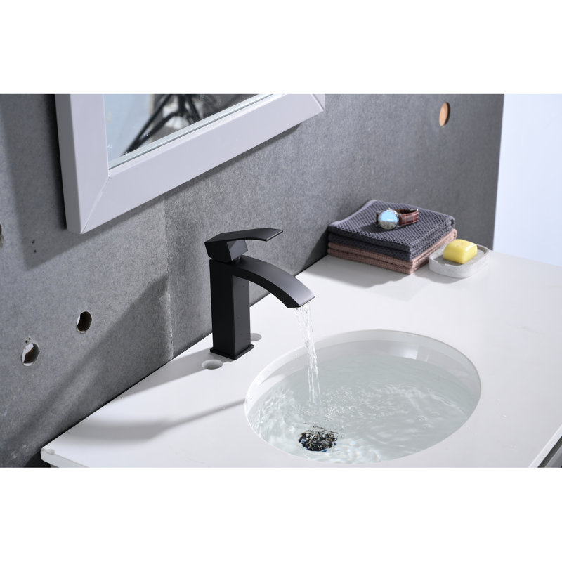 Single Handle Bathroom Sink Faucet With Waterfall Spout And Pop - Up Drain For Overflow Sinks, Matte Black High Strength Stainless Steel, Stable Water Flow Adjustment Design  Overflow , Quality
